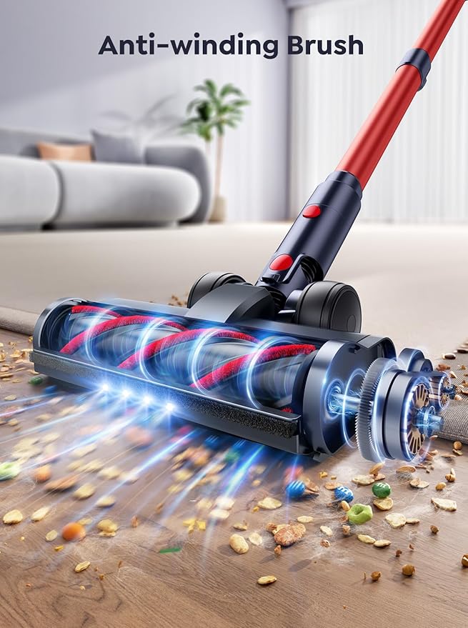 Cordless Vacuum Cleaner, 600W 50Kpa 65Mins Vacuum Cleaners for Home, Stick Vacuum with Self-Standing, Touch Screen, Vacuum Cleaner with Charging Station for Hard Floor Carpet Car Pet