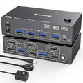 KVM Switch 2 Monitors 2 Computers 8K@60Hz/4K@144Hz, HDMI Displayport KVM Switches for 2 PC Sharing Dual Monitor and Keyboard Mouse with Power Adapter, Wired Extend Controller and USB3.0 Cables
