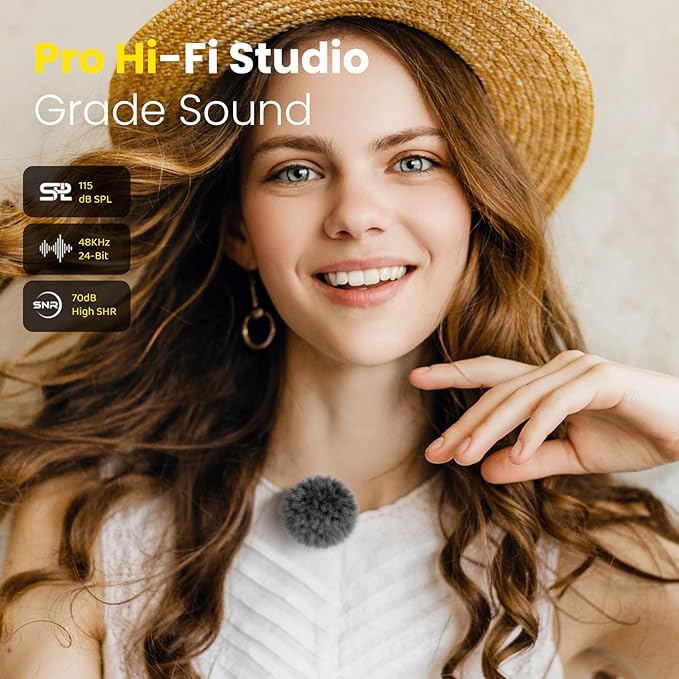 Wireless Lavalier Microphone for iPhone Android, 2in1 Magnetic & Clamp Lapel, Banxye Ultra-light 1 Click Noise Cancelling Studio Sound, Lapel Mic for Video Recording, Streaming, Youtube, Tiktok, Beige