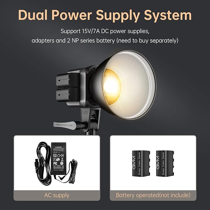 GVM Great Video Maker GVM 80W Bi-Color COB Video Light Kit, 2700K~7500K Continuous Lighting for Photography with Bowens Mount Softbox&Stand, 8 Effects Support AC Adapter & NP Battery