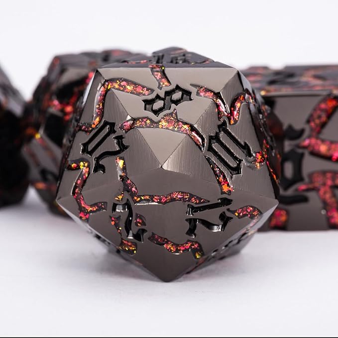 Crack Glitter Metal Dice,7pcs D&D Dice Set with Gift Box,RPG Polyhedral Stripe Dice for Dungeons and Dragons