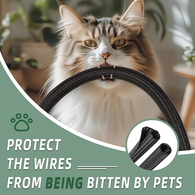 Split Wire Loom Tubing, Cable Protector Sleeve, Braided Cable Management for TV/Computer/Home Theater/Engine Bay, Cord Protectors from Pets No Chew (Black, 1"-10ft)