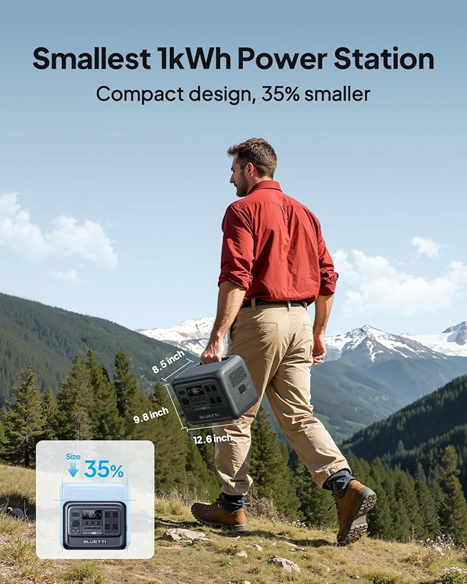 BLUETTI Elite 100 V2 Portable Power Station (2025 New), 1024Wh LiFePO4 Battery Backup w/ 4 1800W AC Outlets (3600W Surge), 35% Smaller, Solar Generator for Camping, Outages, and UPS Backup