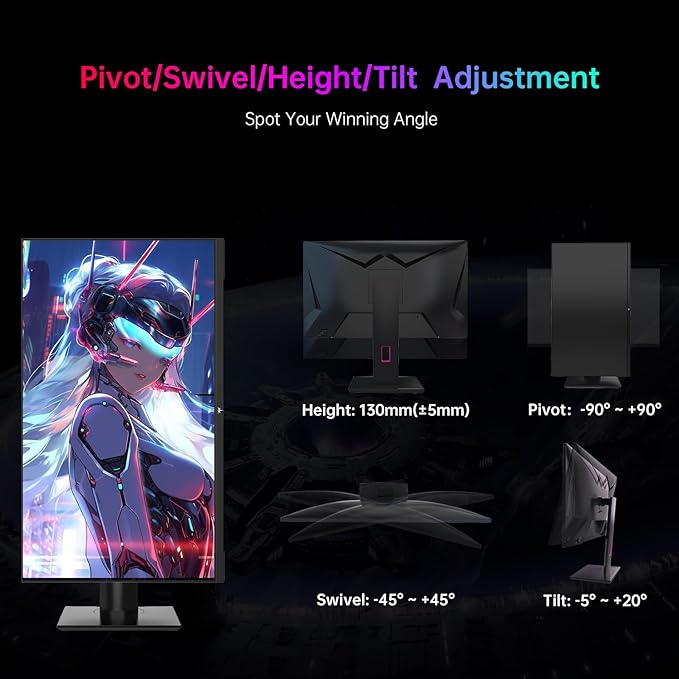 KTC 27'' 240Hz QHD 1440P Gaming Monitor 144Hz 1ms 65W Type C USB DisplayPort HDMI HDR400 Tilt/Height/Pivot/Swivel Fast HVA AdaptiveSync VESA