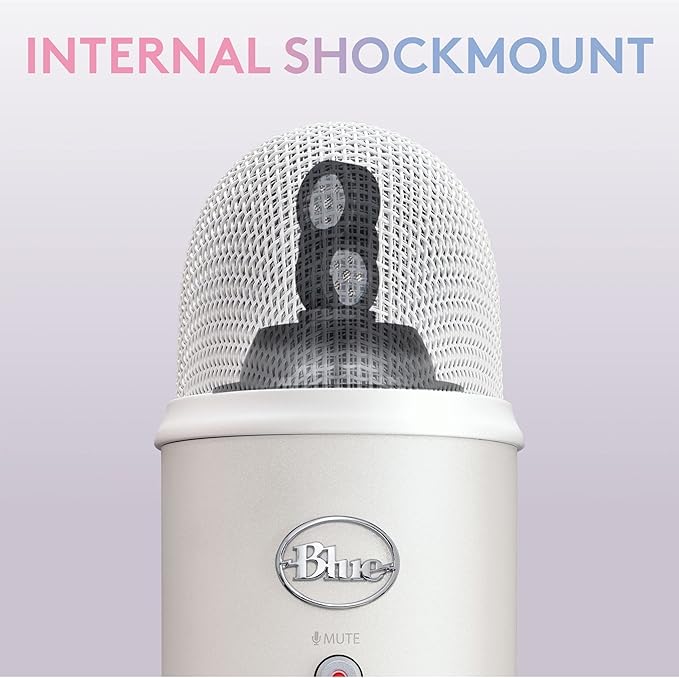 Logitech Creators Blue Yeti USB Microphone for Gaming, Streaming, Podcast, YouTube, Discord, PC, Studio Sound, Plug & Play-White Mist