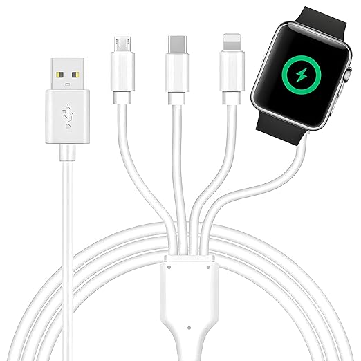 4 in 1 Watch & Phone Charger Cable, Multi Charging Cord, Fast Magnetic Cable USB Type C for Apple Watch, iPhone, Pods, Android & More / 3.3ft