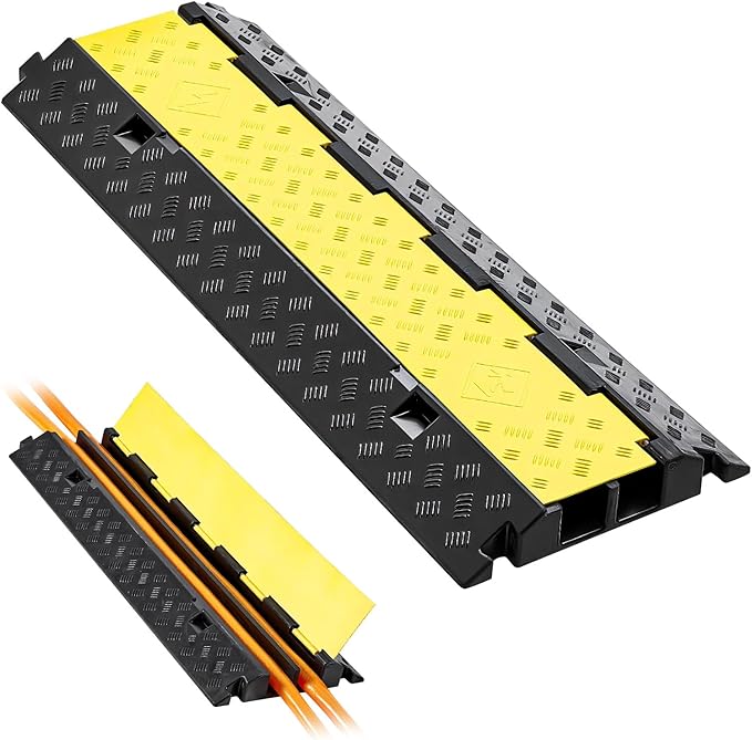 VEVOR Cable Protector Ramp, 2 Channel Heavy Duty 39.37'' Rubber Cord Hose Wire Cover, 2.2''W x 2''H Channel Size, Traffic Speed Bump with Flip-Open Top Cover, for Indoor Outdoor Use