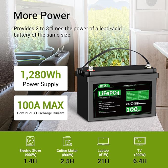 HQST LiFePO4 Battery 100ah Lithium Battery, 12V Lithium Iron Phosphate Battery Deep Cycle Marine Battery, 10 Year Lifetime with Low & High Temp Protection for RV, Trolling Motor, Boat-4 Pack