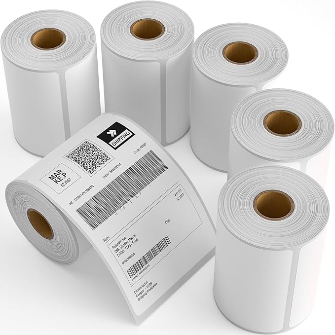 6 Rolls 4" x 6" Direct Thermal Printer Label, 250 Labels/Roll, Total 1500 Thermal Shipping Labels, Strong Adhesive, Commercial Grade, Perforated, Compatible with Most Thermal Printers (NOT for DYMO)