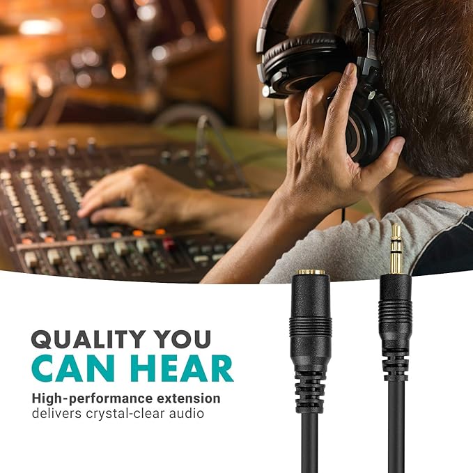 Movo MC20 3.5mm Audio Cable - 3.5mm TRS Female to Male 20ft Extension Cord for Microphones, Headphones, and More