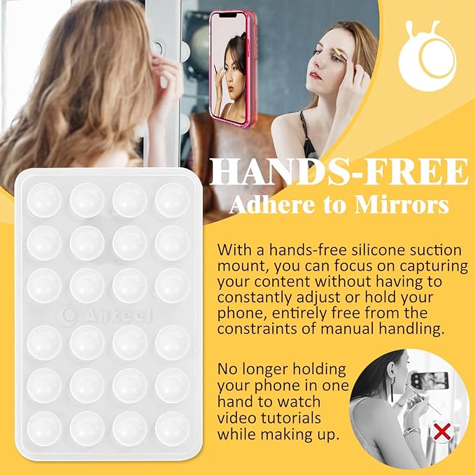 Anteel MAX Silicone Suction Phone Case Adhesive Mount, Upgraded Super Strong Grip, Durable, Easy to Use, Hands-Free Sticky Phone Holder for Selfies, Tiktok Videos, 2.56"x3.94" (Light Pink)