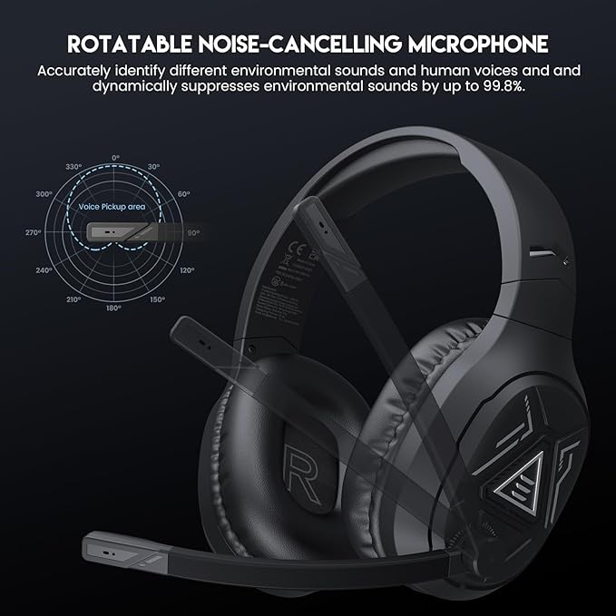 EKSA 2.4GHz Wireless Gaming Headset with Noise Canceling Microphone for PS5, PC, PS4 Bluetooth Gaming Headphones with USB & Type-C Connector, 52Hrs Battery PC Headset for Switch, Laptop, Mobile, Mac
