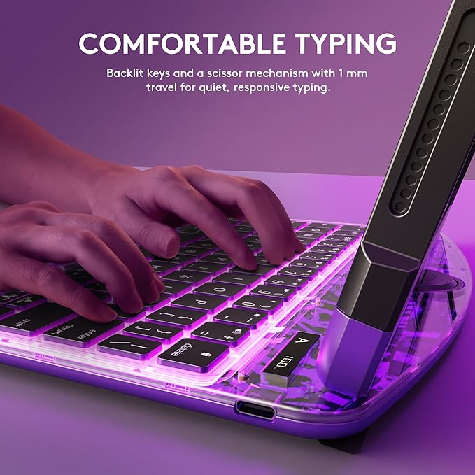 GUSGU Transparent Case with Wireless Keyboard for iPad 11th Gen 11-in.(A16, 2025), 2022 iPad 10th Gen 10.9-in, 7 Colors Backlight, Trackpad, 360°Rotating Stand, Tech Style