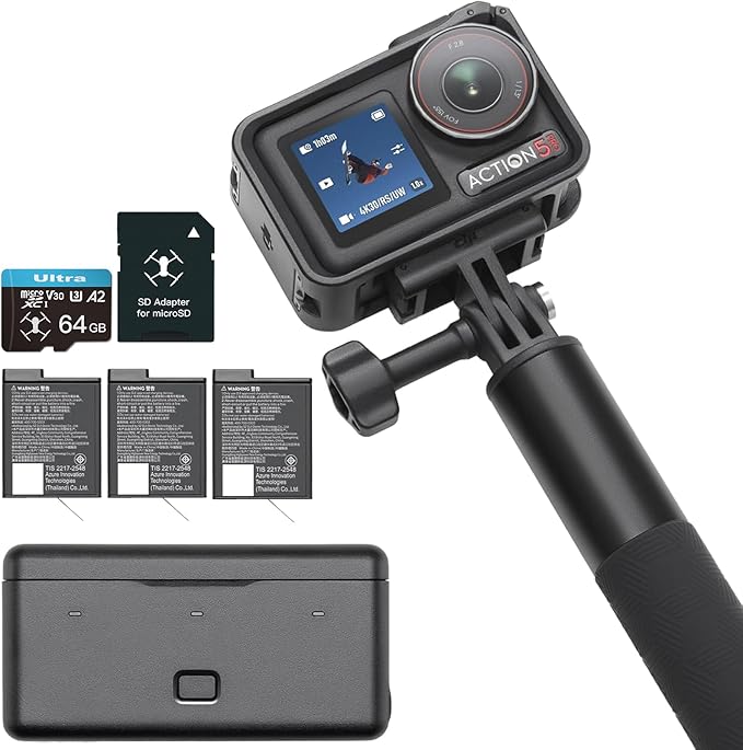 DJI Osmo Action 5 Pro Adventure Combo, with 64GB microSDXC Card - Waterproof Action Camera with 1/1.3" Sensor, 4K/120fps Video, Action Camera 4K Ideal for Sports, Vlog
