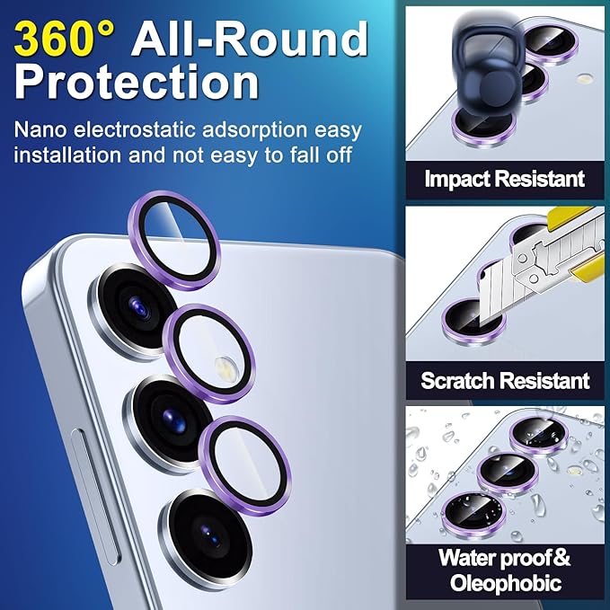 for Samsung Galaxy S25 Camera Lens Protector, Individual Metal Ring Tempered Glass Lens Cover, [Strong Adsorption] Scratch Resistant Ultra-Thin HD Clear Lens Cover, 1 Set-Purple