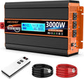 3000 Watt Pure Sine Wave Power Inverter 24V DC to 110V 120V Converter for Family RV Off Grid Solar System Car with Type-C Ports 4 AC Power Outlets Dual USB Ports LCD Display Wireless Remote Control