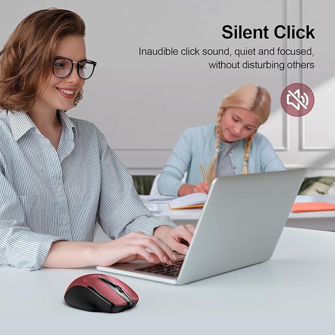 TECKNET Rechargeable Wireless Mouse, 2.4G Silent Mouse, Quiet Click, 6 Adjustable 4800 DPI, Cordless Computer Mouse, Ergonomic Mouse for Laptop, 6 Buttons USB Mouse for Chromebook, Ergo Grip - Red