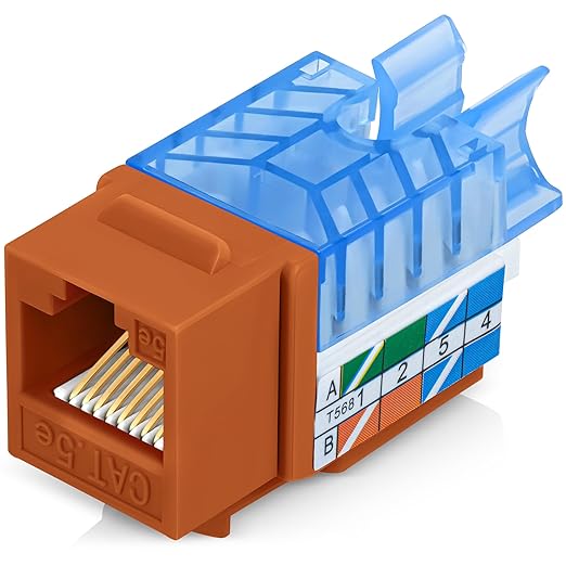 Everest 45° Angled RJ45 Cat5e Keystone Jacks 10-Pack in Orange - Slim Profile Female RJ45 Connectors - Cat 5e Keystone Jack - Compatible with 45° Angled Speed Termination Tool - 45Term (B0BL3GS7ZY)