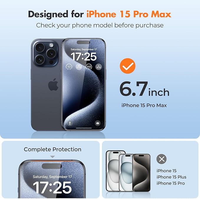 UNBREAKcable Screen Protector for iPhone 15 Pro Max [Easy Installation Frame] [9H Hardness] [Bubble Free] [99.99% Clear] Shatterproof Tempered Glass Screen Protector for Apple 6.7 inch, 2 Pack
