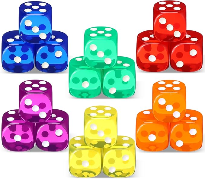 18 Pcs Casino Theme Party Dice Large Opaque Jumbo Acrylic D6 Dice for Casino, Craps, Table Games and Board Games(19 mm,Vivid Color)