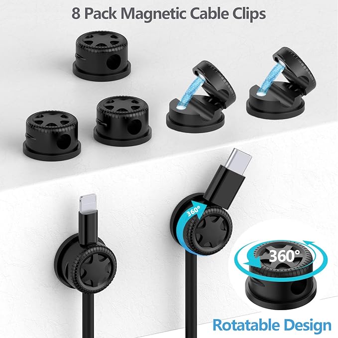 ELII 328Pcs Cable Management Kit, 8 Magnetic Cable Holder,69Adhesive Cable Clips,4 Cable Sleeve Split,22Reusable Cable Strap,200 Nylon Cable Zip Ties with 25 Mounts TV Office (Black)