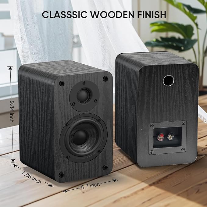 LONPOO Powered Bookshelf Speaker, Active Near Field Studio Monitor with 4" Caron Fiber Woofer and 1" Silk Domed Tweeter,100 Watts RMS with eARC, Optical, Coaxial, Wireless Bluetooth Streaming,Aux-in