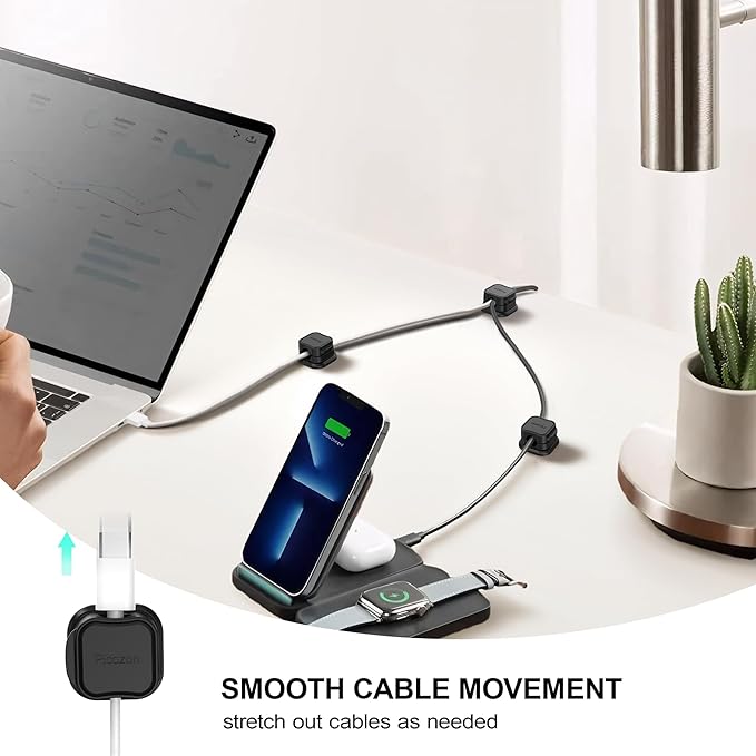 6 Pack Magnetic Cable Clip Organizer Cord Holder, Picozon Adhesive Cable Management, Wire Phone USB Charger Cable Holder Keeper Organizer for Car, Office Home Desktop, Wall, Night Table - Black