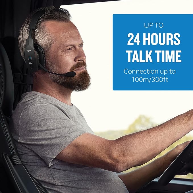BlueParrott B550-XT Mono Bluetooth Wireless Headphones 96% Noise Canceling Over Head Trucker Headset with Mic, 100% Voice Control, IP54-Rated Protection, 24 hrs. Talk Time, Black