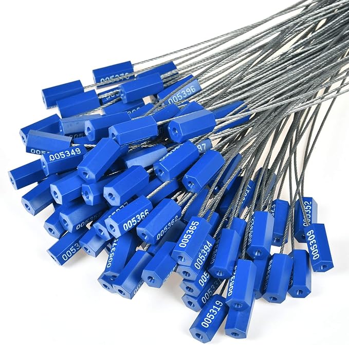 Leadseals(R) 100 Security Cable Seals Numbered Security Tags Tamper Proof Seals Pull Tight Steel Wire Seals for Truck, Trailers, Cargo, Containers, Vans, Oil Tank, Milk Vehicle (Blue, Pack of 100pcs)