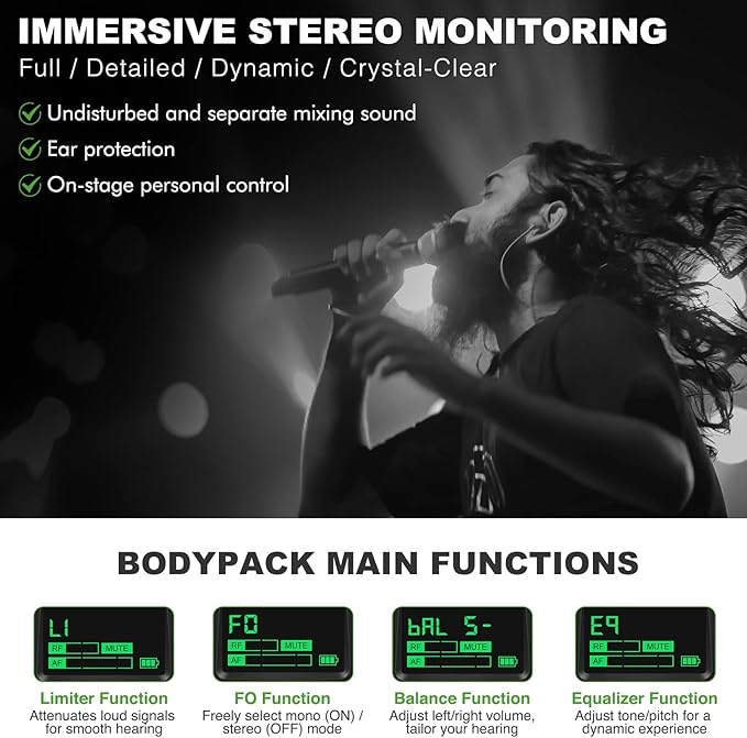 Phenyx Pro PTM-10 Stereo Wireless in Ear Monitor System Bodypack Receiver, Performance with 89 Adjustable Frequencies