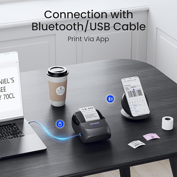 CLABEL Label Maker Machine with Tape: 221B Inkless Label Printer 2 Inch Portable Bluetooth Handheld Sticker Barcode Thermal Printer Compatible with Phone & PC for Small Business Retail School Office