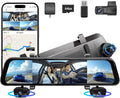 2025 Rear view Mirror Camera,4 Channel Mirror Dash Cam Front and Rear,24/7 Recording Rearview Mirror Backup Camera for Cars & Trucks,12" Touch Screen,Built-inWiFi,GPS,IR Night Vision,Free 64GB SD Card