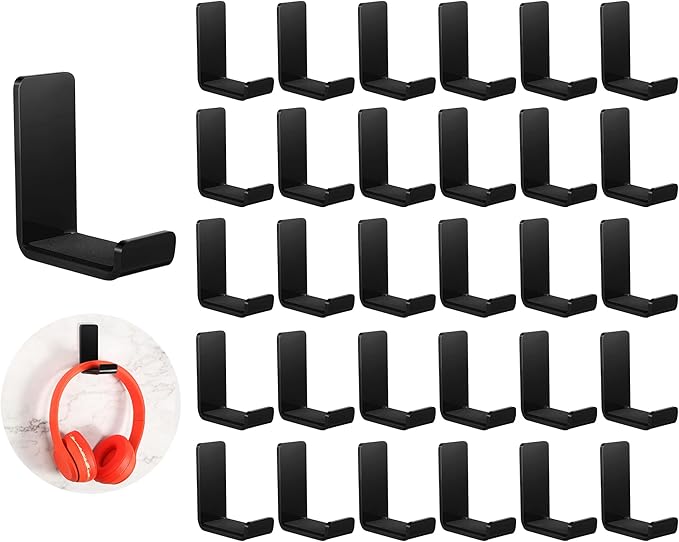 Weewooday 16 Pcs Headphone Hanger Headphone Holder Wall Hook Desk Bulk Adhesive Headset Wall Mount Stand General Purpose (Black)