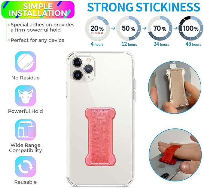 Phone Grip Holder for Hand, Universal Finger Strap Phone Holder, Finger Selfie Grip Compatible with Most Smartphones (Pink) - 2Pack