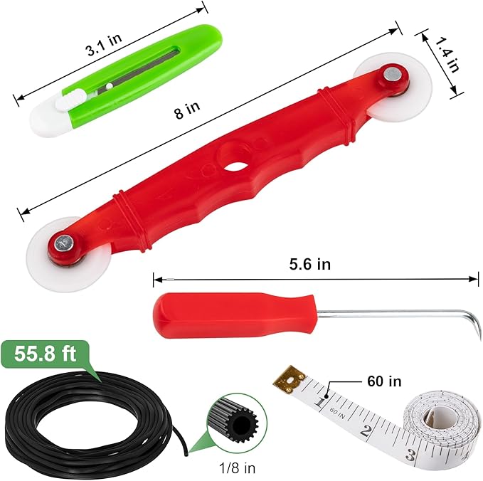 48"X236" Window Screen Replacement Kit, 6 in 1 Window Screen Door Repair Kit, Replacement Window Screens, Fiberglass Patio Screen Mesh for Porch Sliding Door, Rolling Tool Hook Spline Cutter Ruler