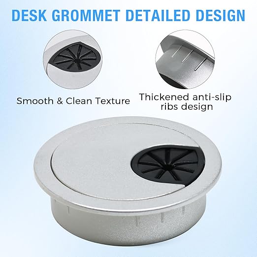 Desk Grommet 2-1/16" (53 mm), Desk Cord Hole Cover, Cable Grommet ABS Plastic, Desk Hole Grommet for Office and Home Table Cable, Detachable Cable Cord Organizer (Silver Sand 8 Pcs)