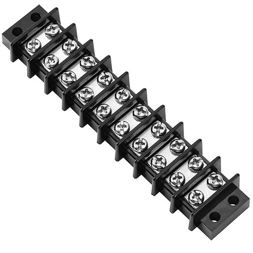 GLOSO Terminal Blocks Double Row Stainless 11 mm Pitch TBC, Marine Grade, 12-22 AWG Cu, 25A/300V - 1 Pack, 10 Poles