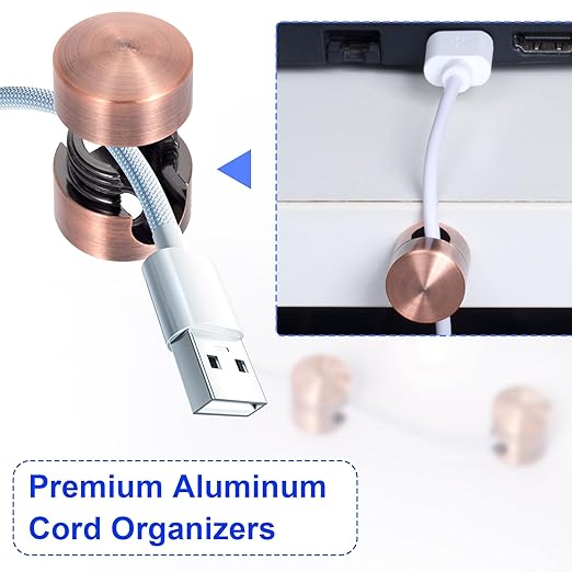 2 Sets Charger Holders for Cords, Red Bronze Color Adjustable Cable Anchor Holders, Adhesive Metal Cord Clips, Cable Management Wire Organizers for Desk, Office, Nightstand