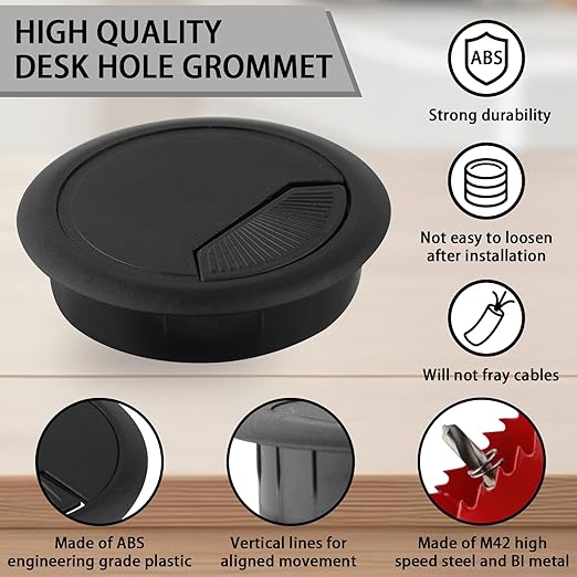 2-3/8 Inch(60mm) Desk Grommet,13 Pieces Wire Grommet, Desk Hole Cover for Cables with Hole Saw,Plastic Cable Cord Wire Hole Cover for Desk, Table,Cabinet,Countertop and Other Furniture(Black)