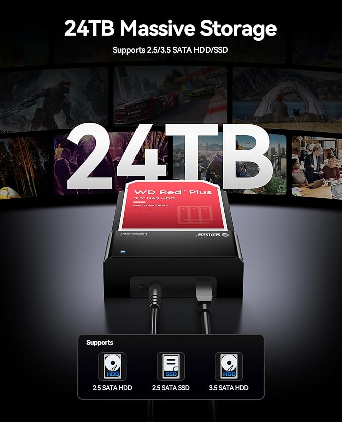 ORICO External USB 3.0 to SATA Hard Drive Lay-Flat Docking Station for 2.5 or 3.5in HDD, SSD Up to 24TB [Support UASP]
