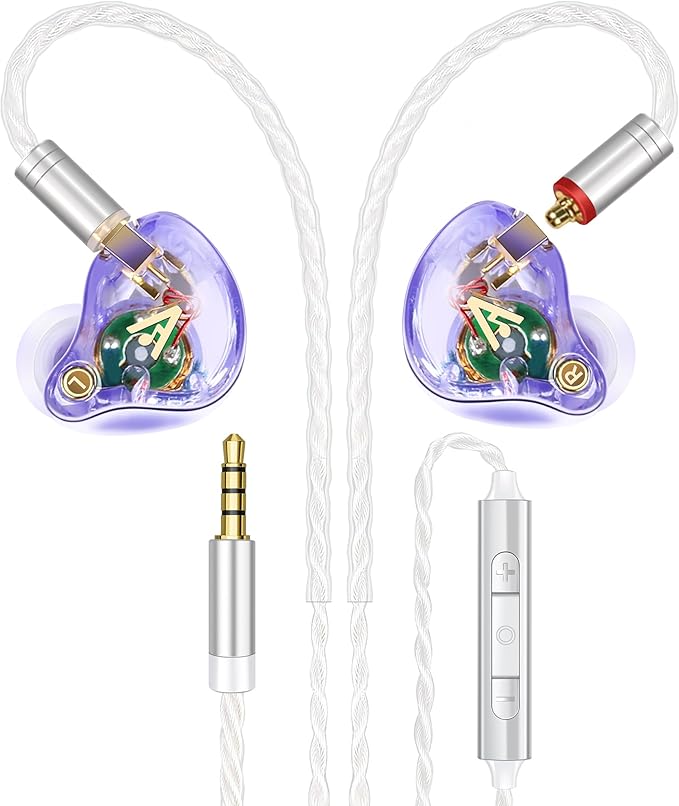 Vibes 202M Wired Earbuds - HiFi in Ear Monitor Headphones - Noise-Isolating Ear Buds w/ Mic - Clear Sound, Deep Bass & Comfort-Fit Gaming Earphones - MMCX to 3.5mm & Silver Plated Cord, Carrying Case