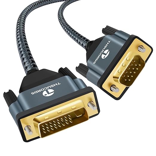 DVI to VGA Cable 10FT, Uni-Directional DVI-D to VGA Adapter Male to Male Gold-Plated Braided 1080P Full HD Cord for HDTV, PC,Laptop, Monitor, Projector