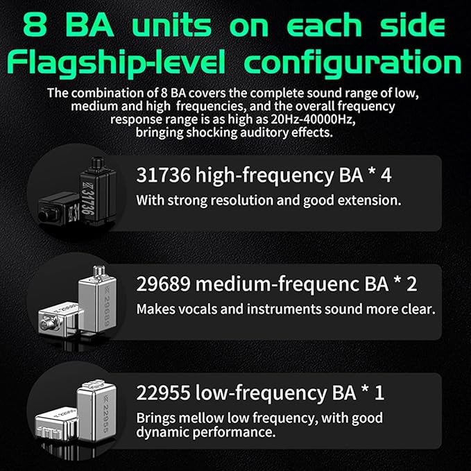 CCA KZ AS16 PRO in Ear Monitor Headphones 16BA Balanced Armature Drivers HiFi IEM Earphones High Clarity Gaming Earbuds for Musicians Singers Audiophile Dj Drummers