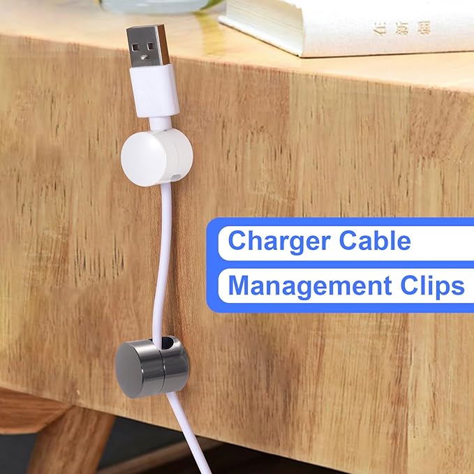 3 Sets Charger Holders for Cords, Adjustable Cable Anchor Holders, Adhesive Metal Cord Clips, Cable Management Wire Organizers for Desk, Office, Nightstand - Black, Red Bronze, White