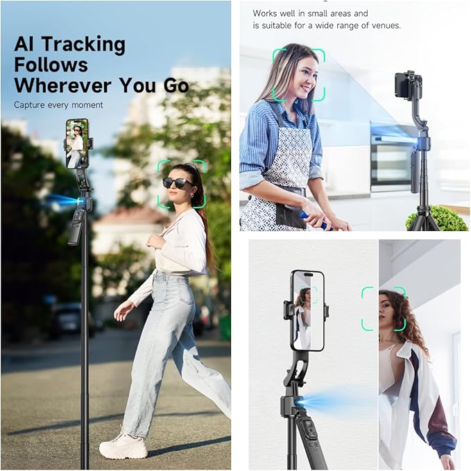 Auto Face Tracking Tripod 360° Rotation with Stand,Smart Gesture Control Travel Selfie Stick for Content Creator Tiktok YouTube Vlog Video Live Streaming
