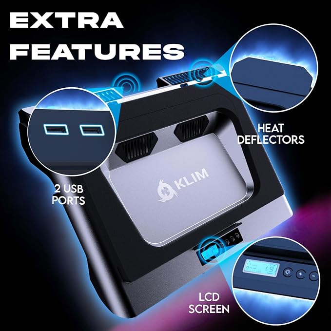 KLIM Everest Laptop Cooling Pad | Powerful 4300 RPM Turbo Fans | Sealed Foam for Maximum Cooling | Protect Your Gaming Laptop from Overheating | Fits 14” to 17.3” Laptops | RGB Lights