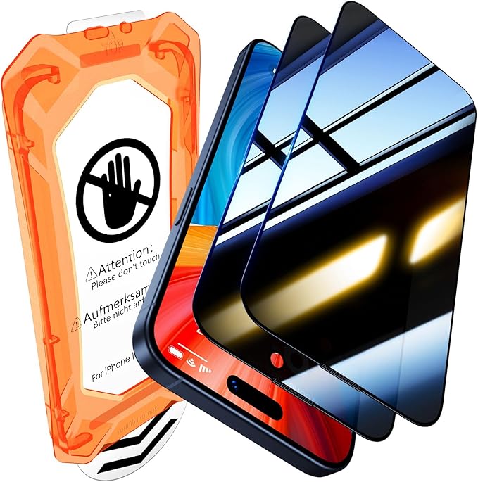 UniqueMe for iPhone 15 Pro Max Privacy Screen Protector - [Military Grade Shatterproof & 9H+ Hardness] Privacy Screen 15 Pro Max Tempered Glass Full Coverage,Easy to install, 2 Packs
