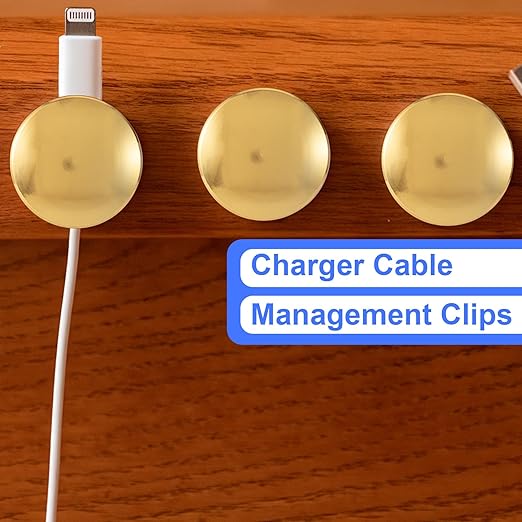 1 Sets Charger Holders for Cords, Gold Color Adjustable Cable Anchor Holders, Adhesive Metal Cord Clips, Cable Management Wire Organizers for Desk, Office, Nightstand