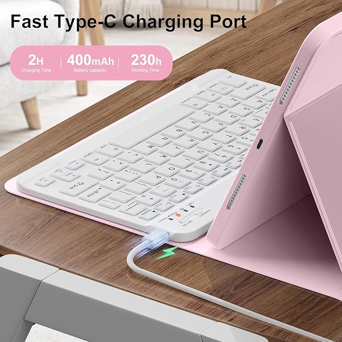 Keyboard Case for Galaxy Tab S6 Lite 10.4 Inch 2024/2022/2020, Slim Lightweight 7 Color Rainbow Backlight Detachable Magnetic Bluetooth Keyboard Cover with S Pen Holder,Mint Green