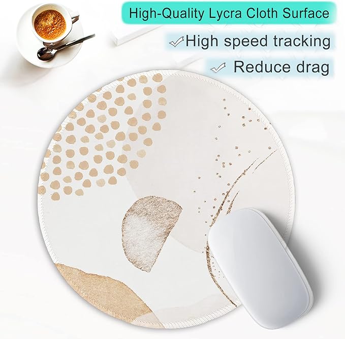 ITNRSIIET Round Mouse Pad with Stitched Edge Premium-Textured Waterproof Non-Slip Rubber Base Desktop Protection Mat Diameter 8.7 inches, Abstract Art Orange